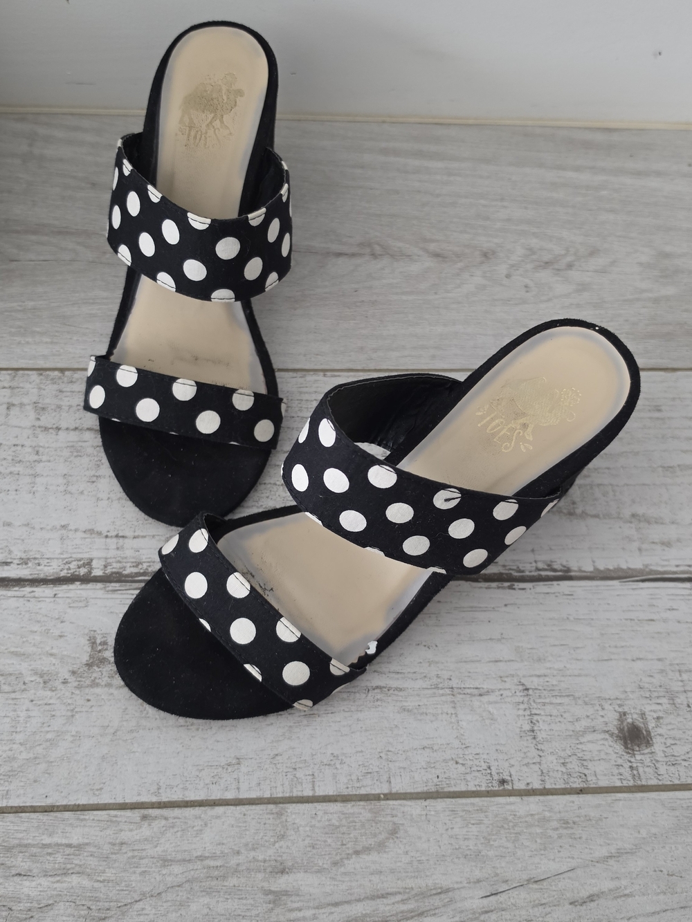 Black Polka Dot Double-Strap Women's Slide Sandals Sz 8